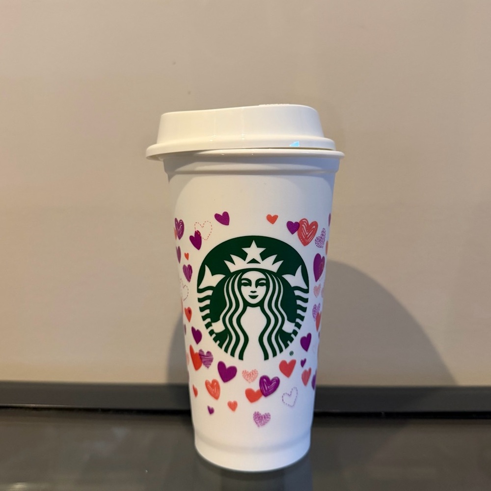 Starbucks Reusable Cup with Pink and Purple Hearts
